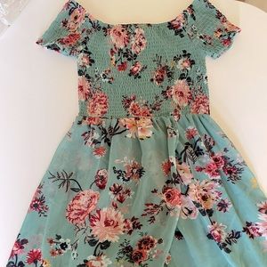 Long Flowy Floral Short Sleeve Dress